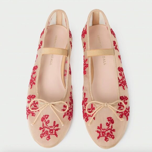 Loeffler Randall Shoes - Leonie Caramel/Red Embroidered Ballet Flat